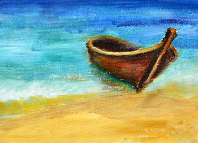 Boat on the beach, oil painting on canvas